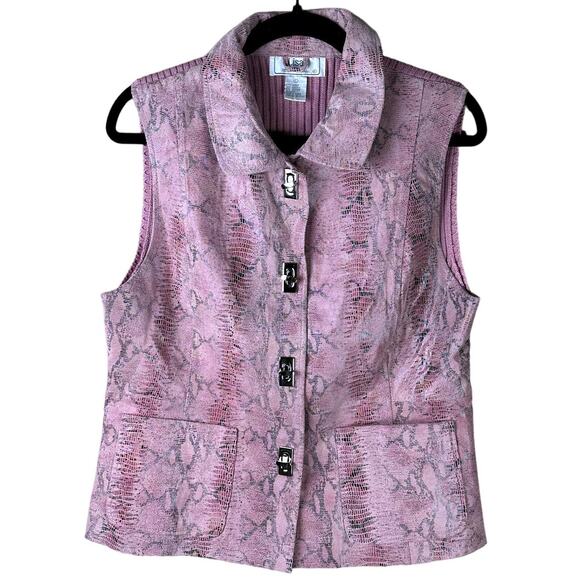 Vintage Lisa International Women Large Pink Snake Skin Suede Cotton Artsy Vest - Picture 1 of 9